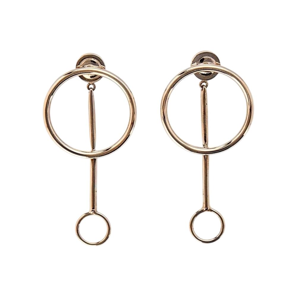 Christian Dior Gold Double Circle Bar Hoop Drop Dangling Earrings